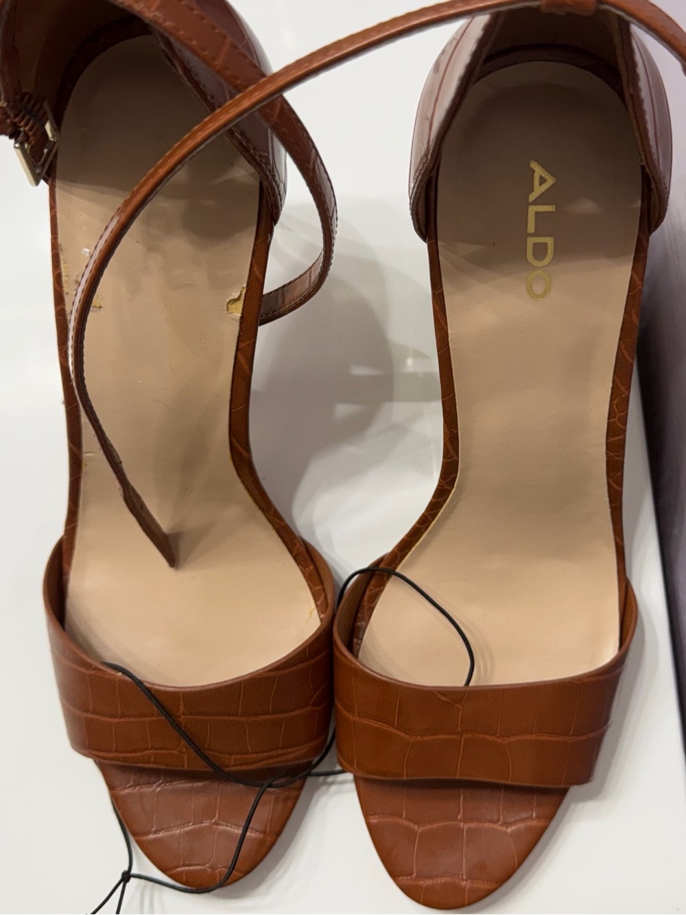ALDO Tan Croc-Embossed Leather Strappy Heels